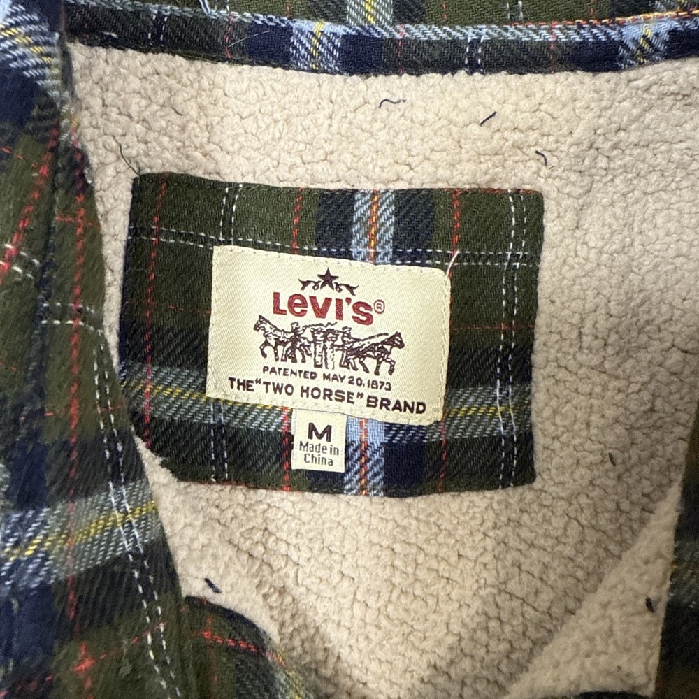 FLANNEL SHERPA LINED LEVIS Mens Medium Shacket JACKET FLAP‎ POCKETS COAT - Picture 5 of 10